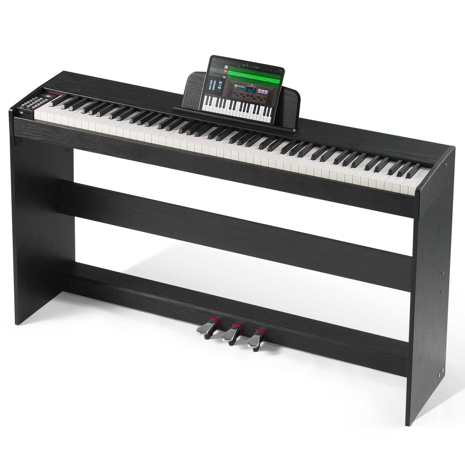 Front. VEVOR - Weighted Digital Piano, 88 Key Fully Weighted Keys, Electric Piano Dual Keyboard & Speakers Simple Cabinet Bracket - Black.