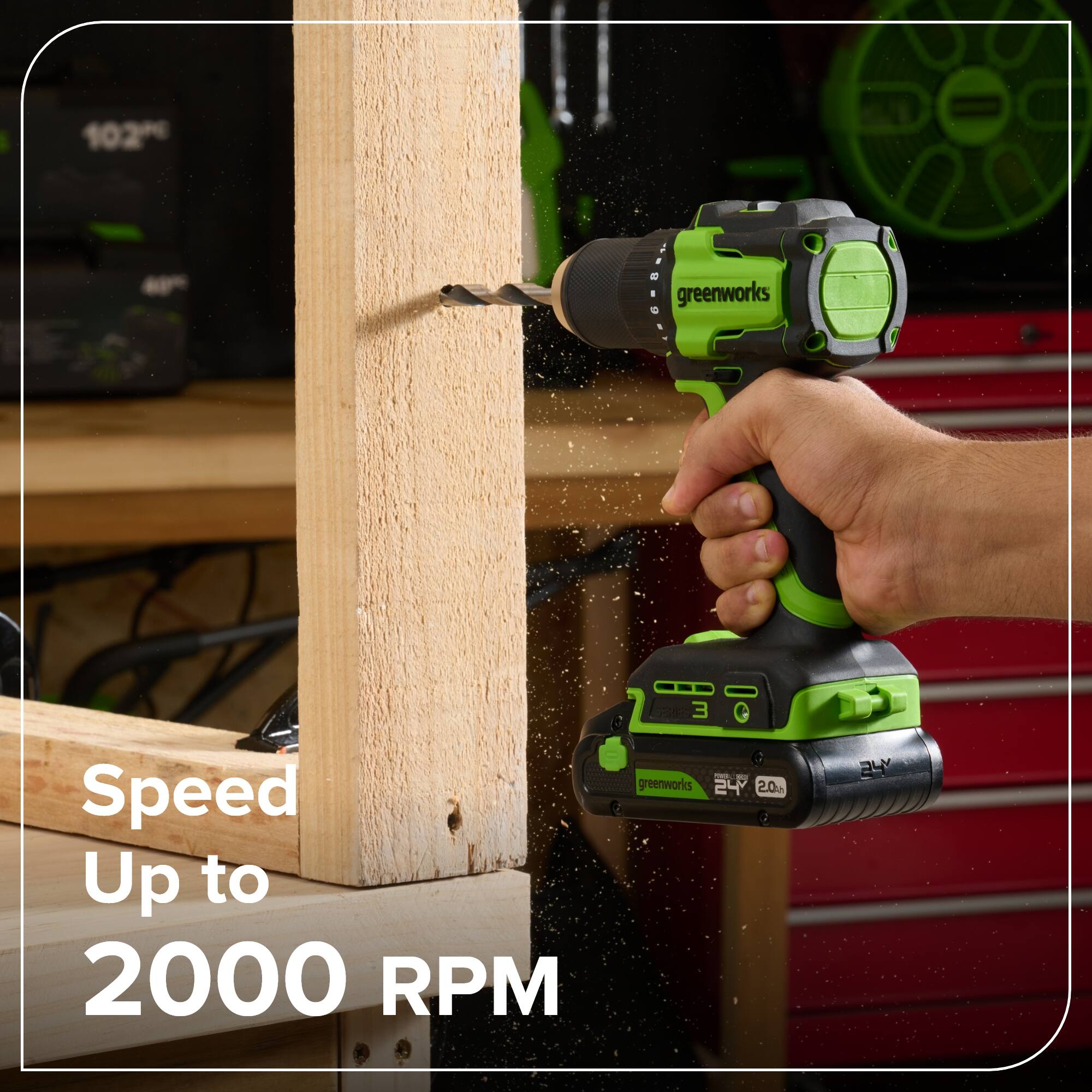 102 L greenworks 3 Speed Up to 2000 RPM greenworks 24 2.0