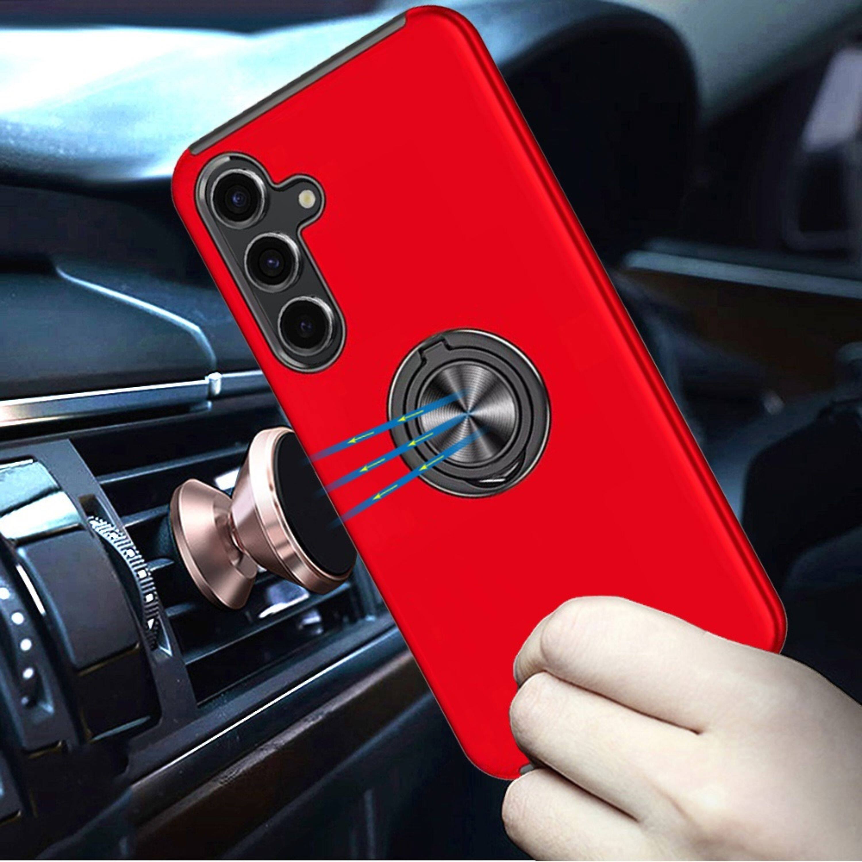 Angle. Kitcheniva - Rubber Dual Layer Magnetic Ring Stand Case With Tempered Glass For Samsung S26 Plus Red - Red.