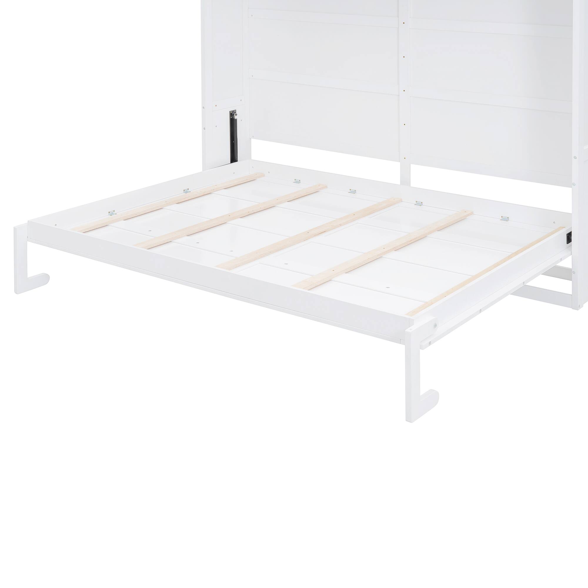 Alt View 9. Tiramisubest - Queen Size Murphy Wall Bed, White, Plywood, Space-Saving & Comfortable w/ Top Shelves & USB - White.