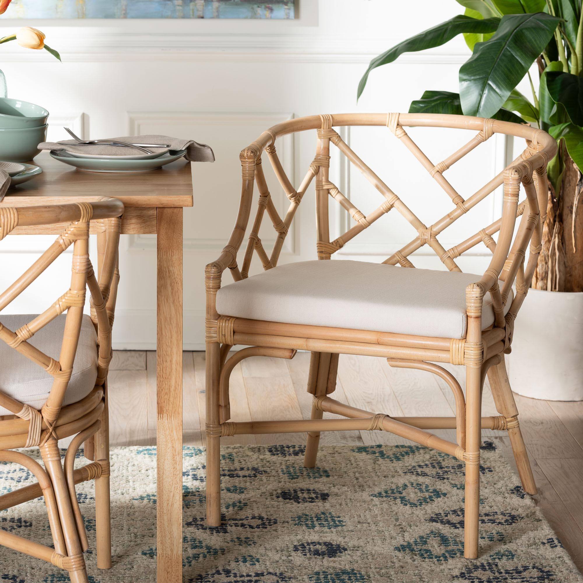 Alt View 4. bali & pari - Padma Natural Rattan Dining Chair - Handwoven Barrel Accent Chair with Bamboo-Style Frame and Lattice Detail - Natural.