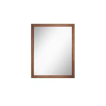 Front. Boyel Living - 20 in W x 16 in L Dark Wood Grain Rectangular Slanted Edge Aluminum Framed Wall Bathroom Vanity Mirror.