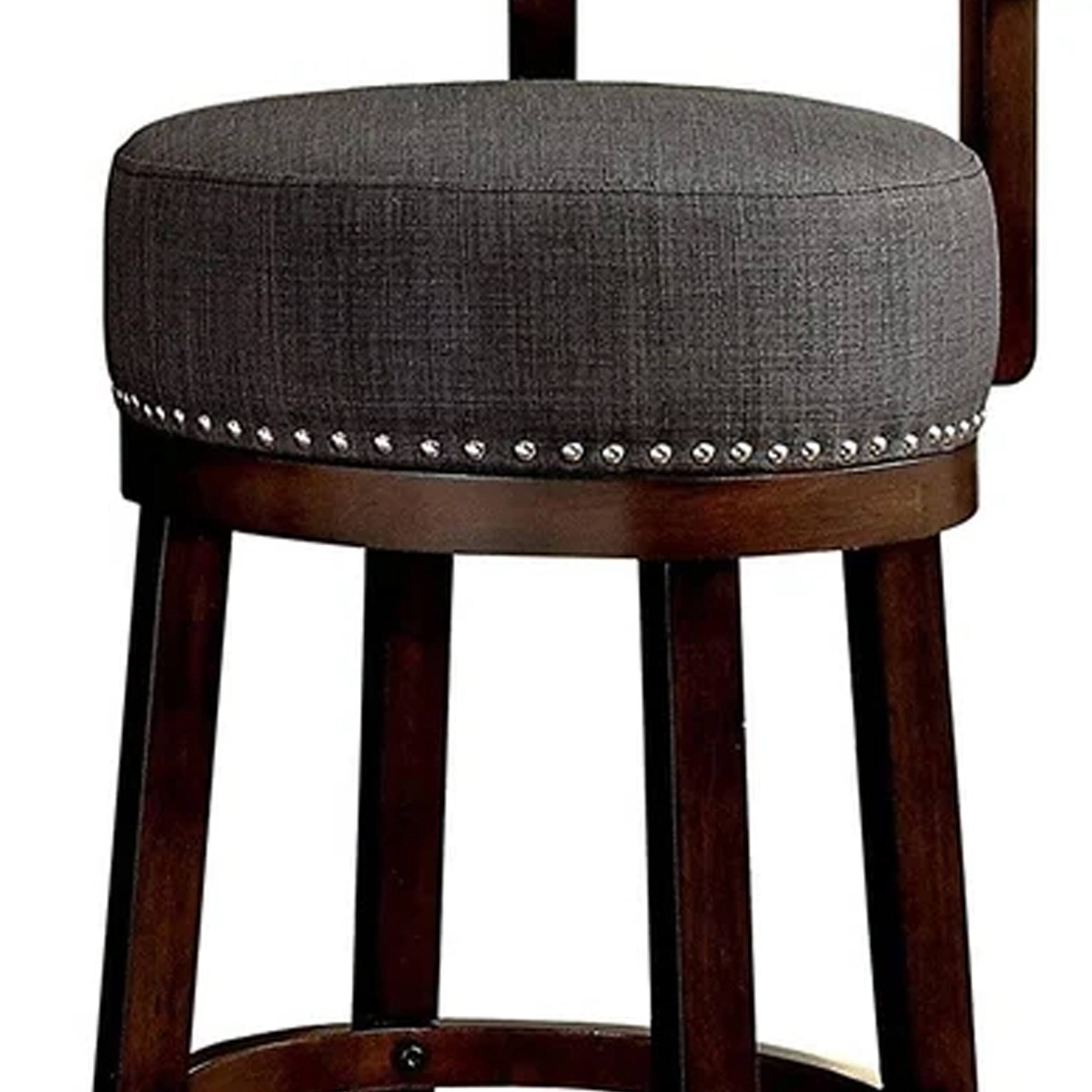 Angle. Manhattan Lane - Lynsey Contemporary 24"Barstool With linen Cushion, Set of 2 - Dark Oak, Gray.