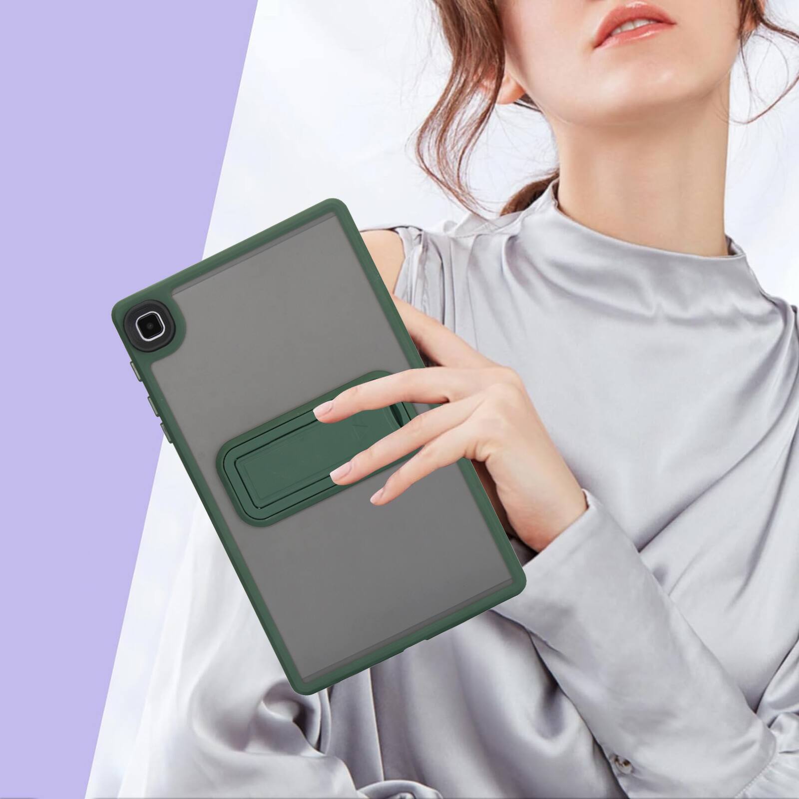 Alt View 3. Dteck - Matte Case for Samsung Galaxy Tab A7 Lite 8.7" (2021) with Foldable Kickstand,Slim Shockproof Transparent Back Cover - Green.