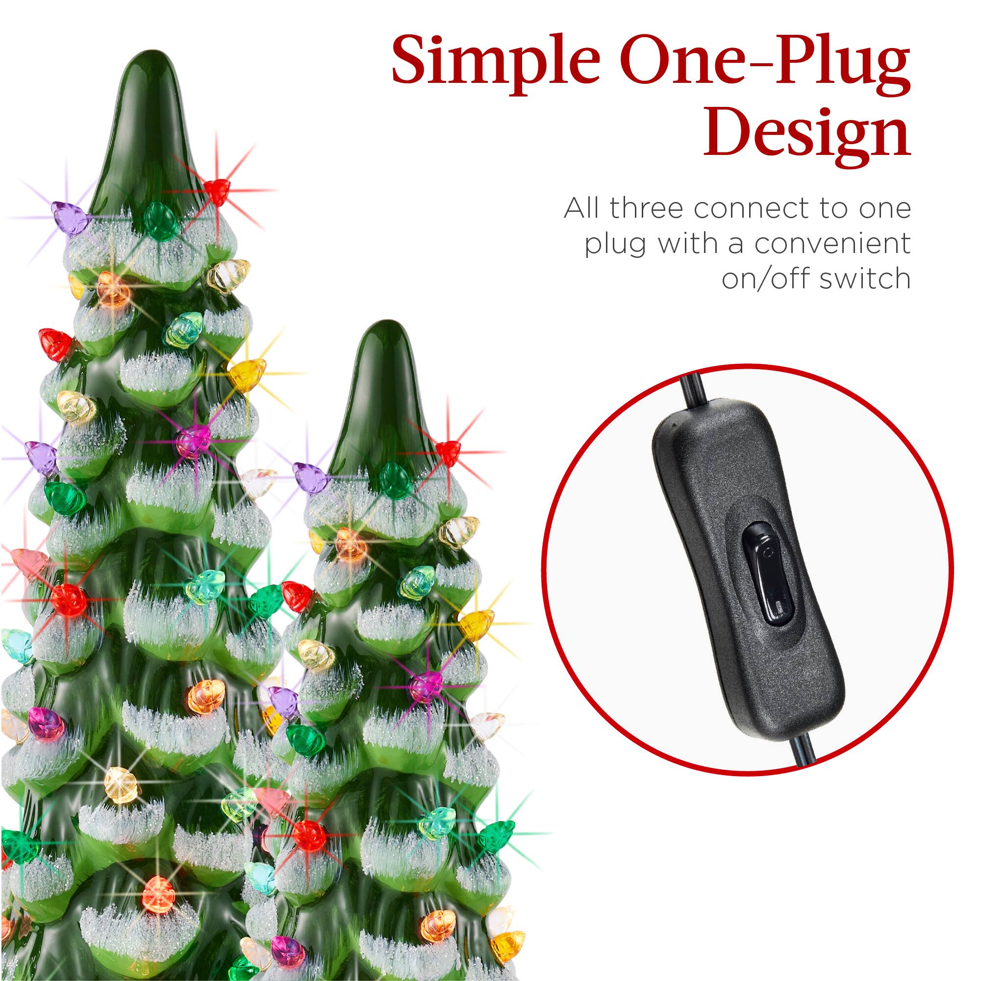 Simple One-Plug Design

All three connect to one plug with a convenient on/off switch