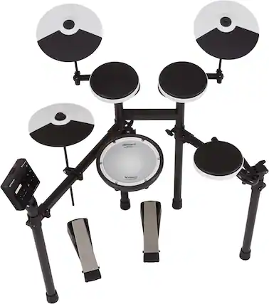 Front. Roland - V-Drums Electronic Drum Kit w/ TD-02 Module, Mesh-Feel Pads, Quiet Beaterless Kick Pedal, 3 Cymbal Pads & USB Audio/MIDI.