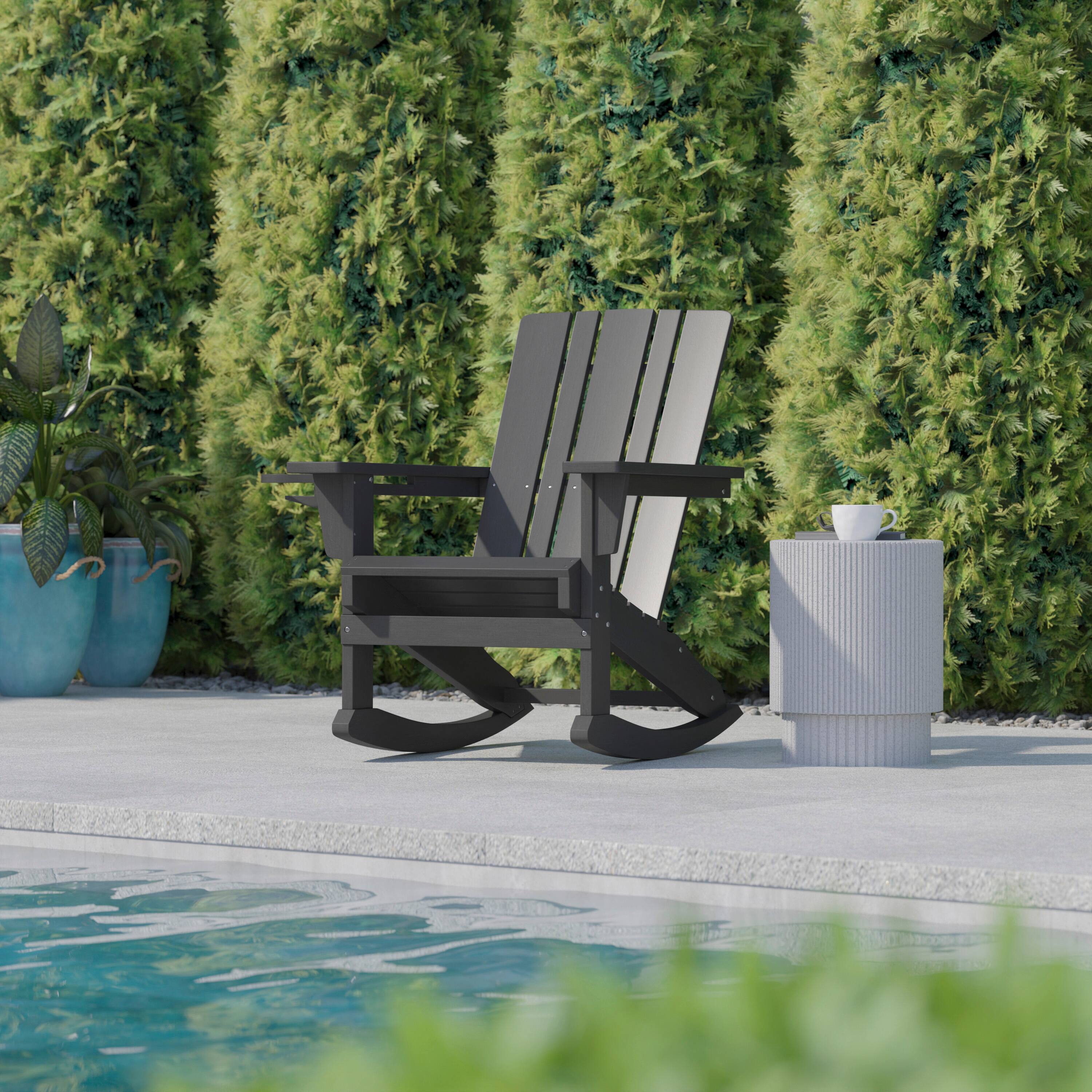 Alt View 3. Flash Furniture - Halifax Adirondack Rocking Chair with Cup Holder, Weather Resistant HDPE Adirondack Rocking Chair in Gray - Gray.