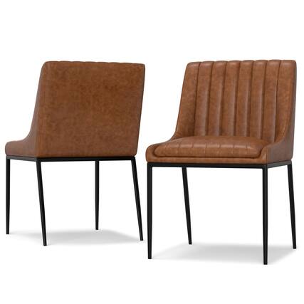 Front. Simpli Home - Melody Dining Chair (Set of 2) in Distressed Tan Vegan Faux Leather - Distressed Tan.