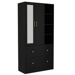 FUFU & GAGA - FUFU&GAGA Freestanding Wardrobe with Mirror & Multi - Storage Armoires - Black