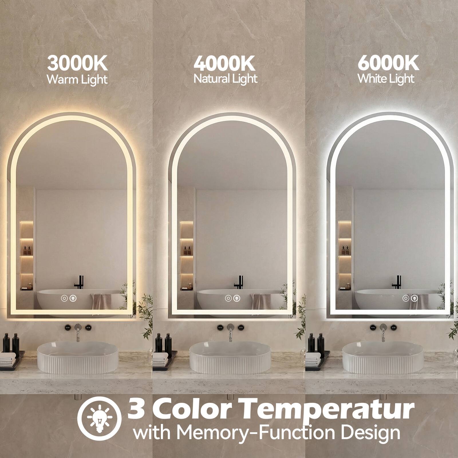 3000K Warm Light  
4000K Natural Light  
6000K White Light  
3 Color Temperatur with Memory-Function Design
