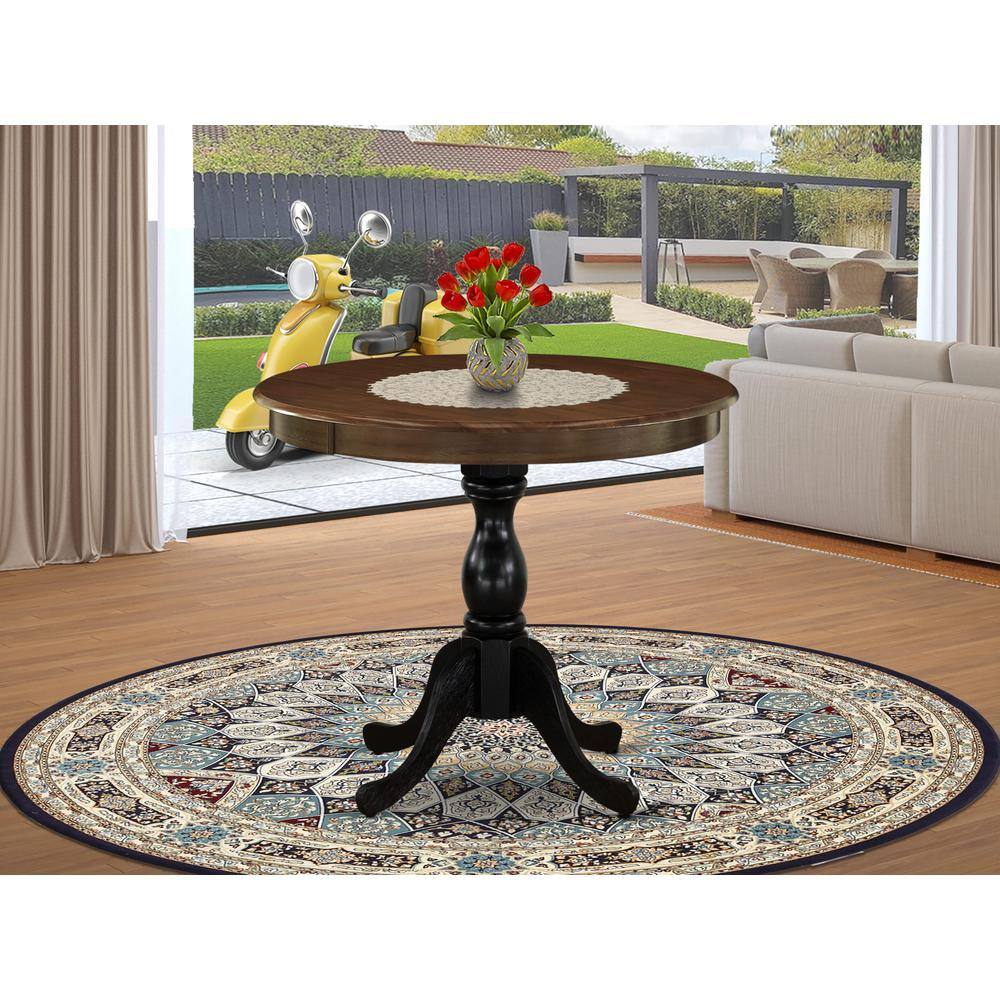 Alt View 1. East West Furniture - Antique Kitchen Dining Table - a Round Wooden Table Top with Pedestal Base, 36x36 Inch - Multicolored.