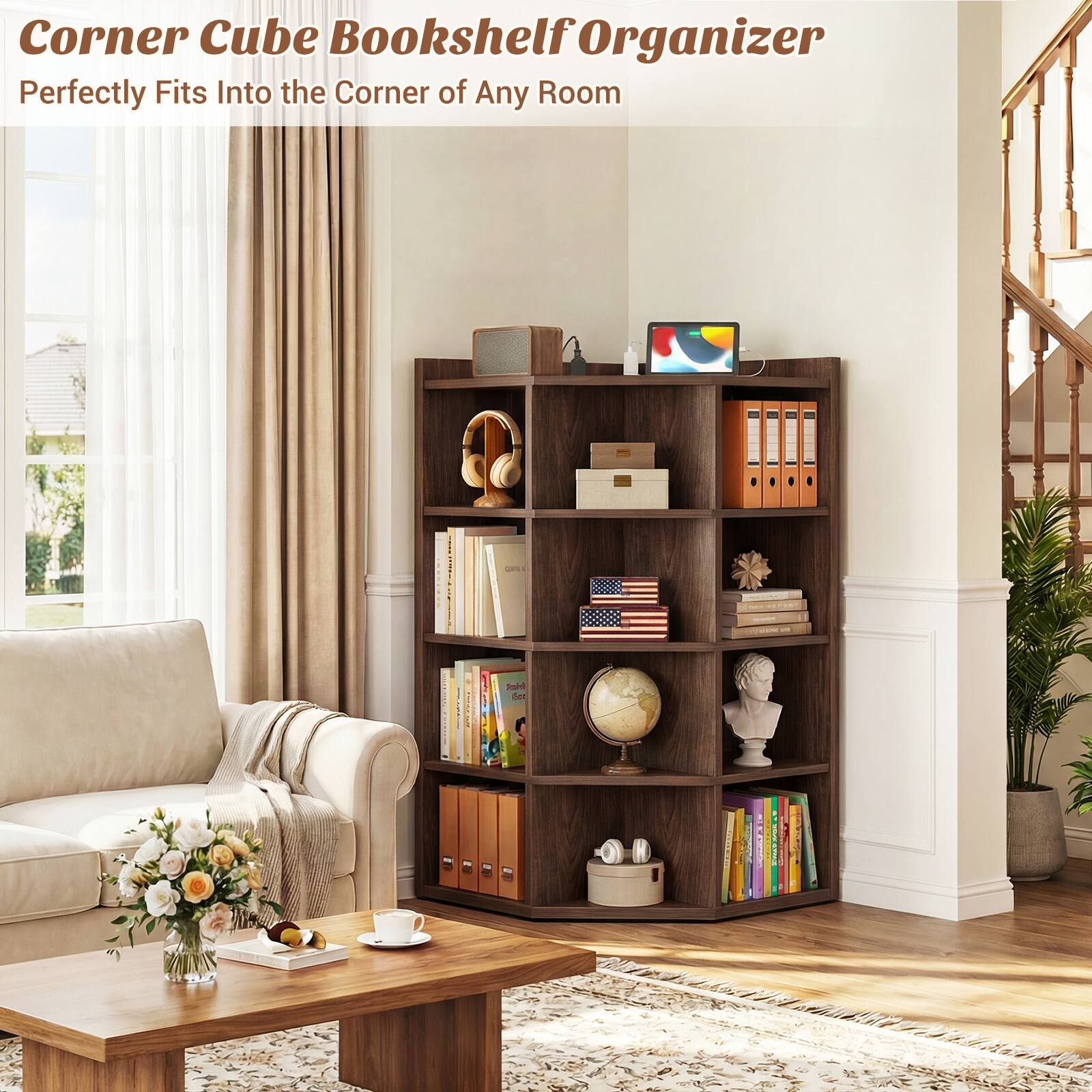 Corner Cube Bookshelf Organizer  
Perfectly Fits Into the Corner of Any Room