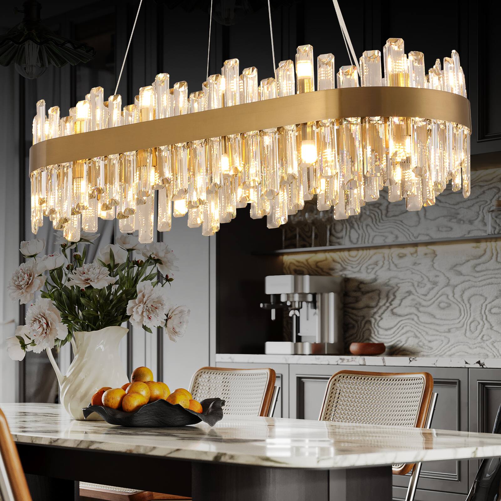 Back. Tiramisubest - 36" Modern Luxury Gold Crystal Chandelier, 24-Light French Empire Ceiling Light with Premium Crystals - Gold+Clear.