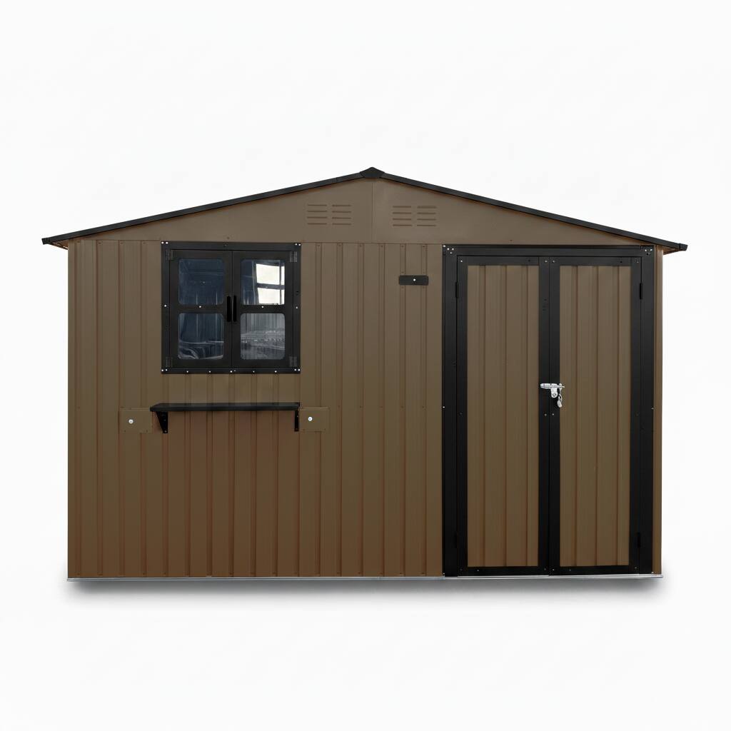 Alt View 8. Loheer - Loheer 10x8 FT Outdoor Metal Storage Shed with Window Lockable Double Doors Waterproof Garden Tool Shed Brown Black.