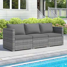 Costway - 3PCS Patio Sectional Sofa Set, PE Rattan Modular Couch Furniture Set with Cushions - Gray + Mix Gray