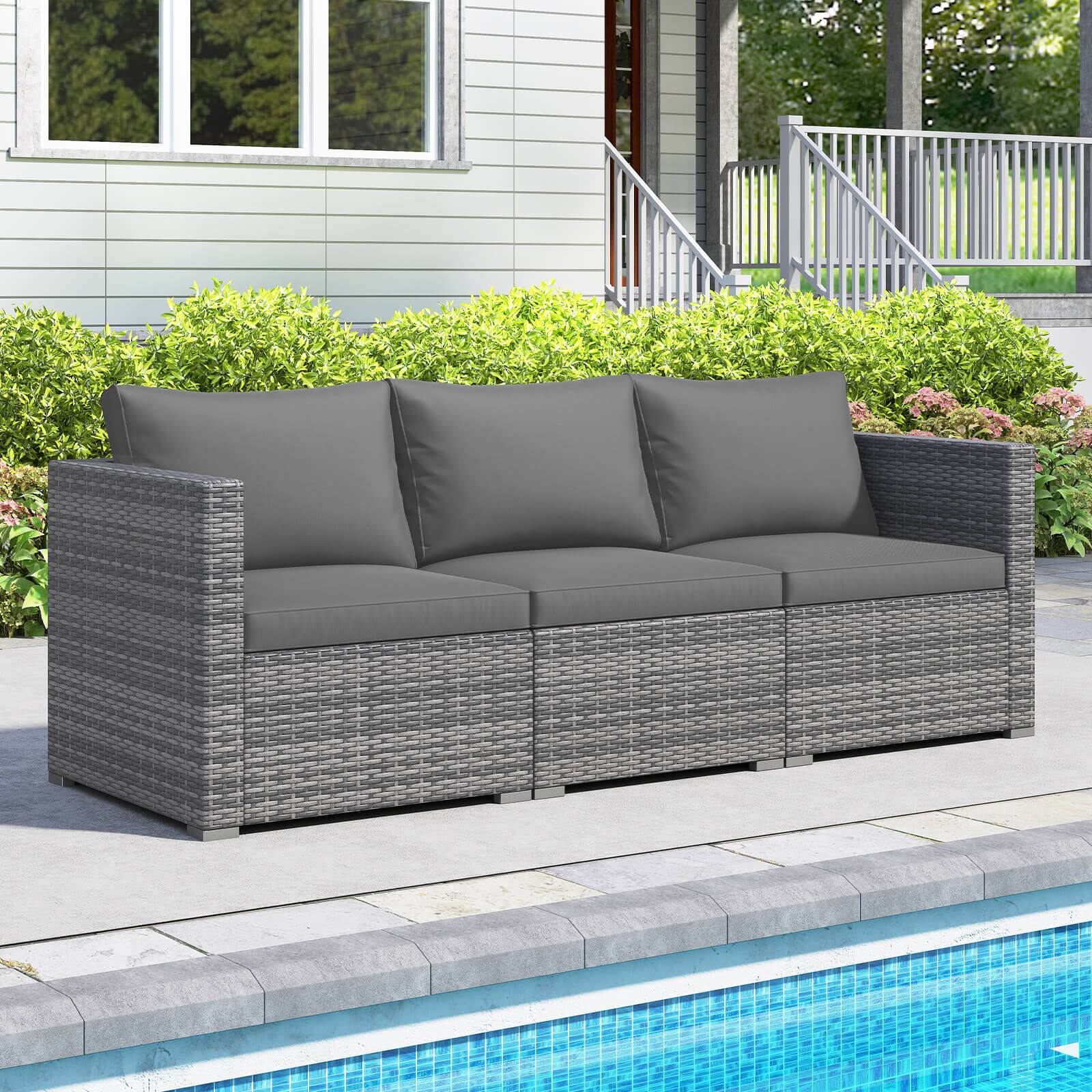 Alt View 4. Costway - Costway 3PCS Patio Sectional Sofa Set, PE Rattan Modular Couch Furniture Set with Cushions - Gray + Mix Gray.