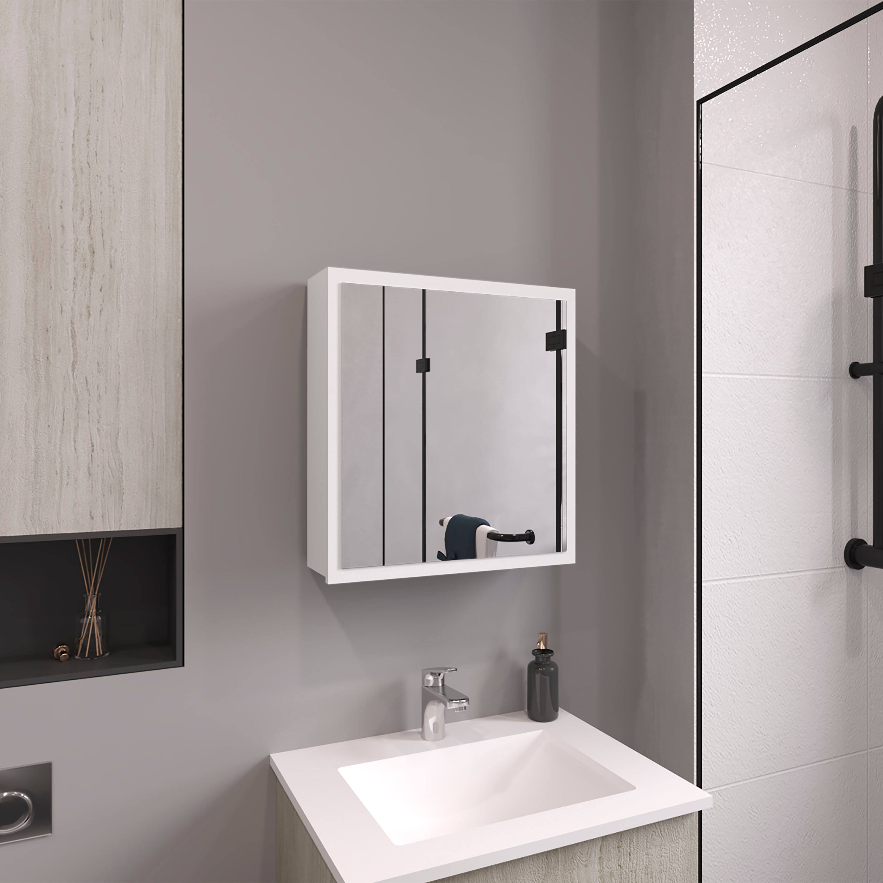Angle. TuHome - Duma 21.1" H X 19.7" W Mirror Medicine Cabinet, One Door With Four Interior Shelves For Bathroom, Kitchen - White.