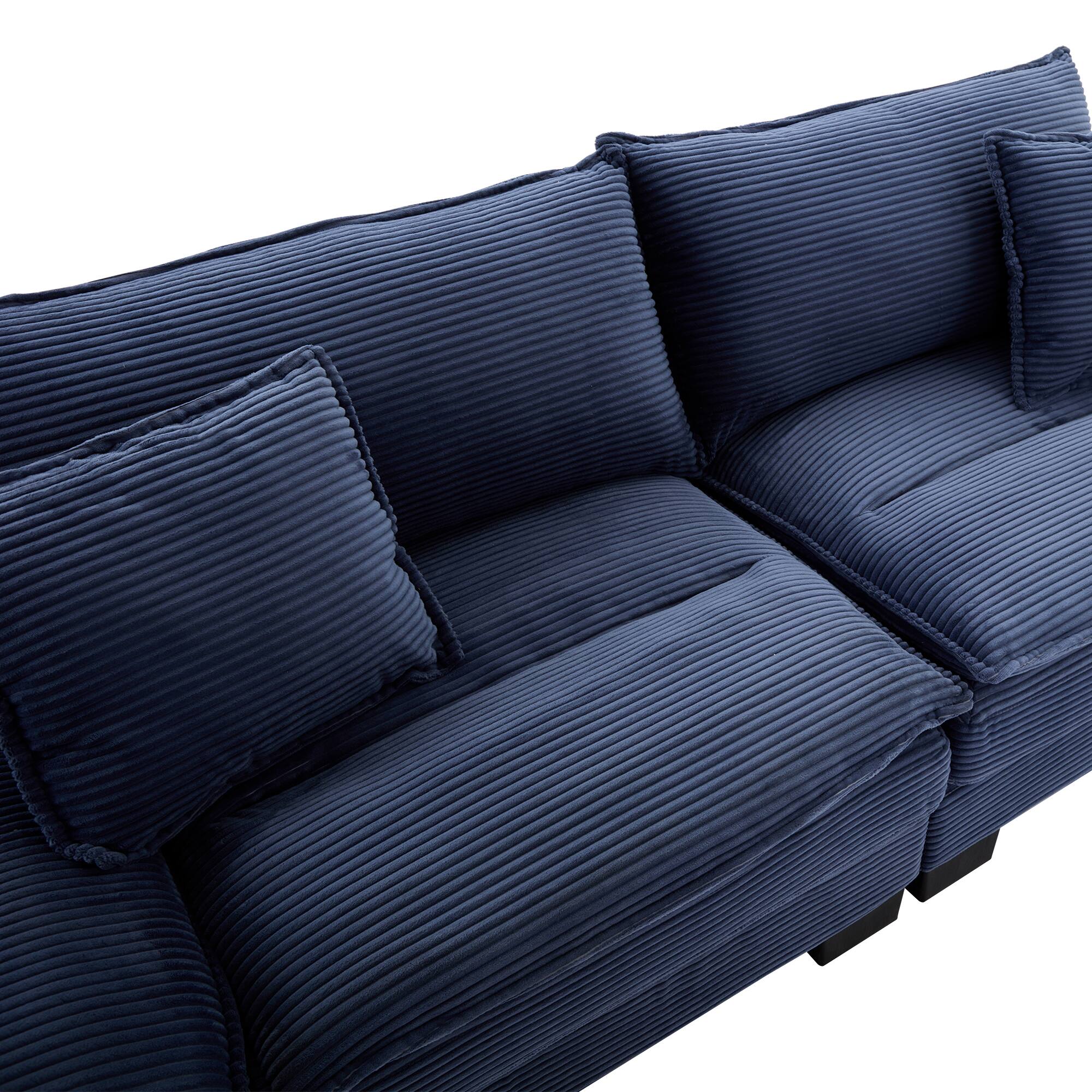 Alt View 5. Tiramisubest - Corduroy Couch Loveseat Sofa with Pillows,Comfy Upholstered Deep Seat Sofa for Bedroom,Living Room,Office-Blue - Blue.