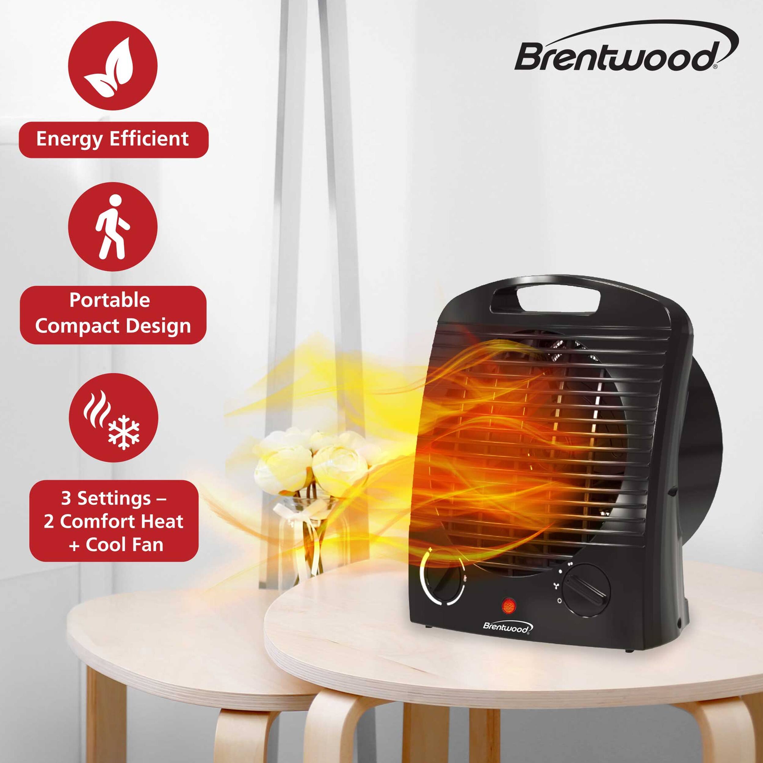 Brentwood. Energy Efficient Portable Compact Design 3 Settings - 2 Comfort Heat + Cool Fan