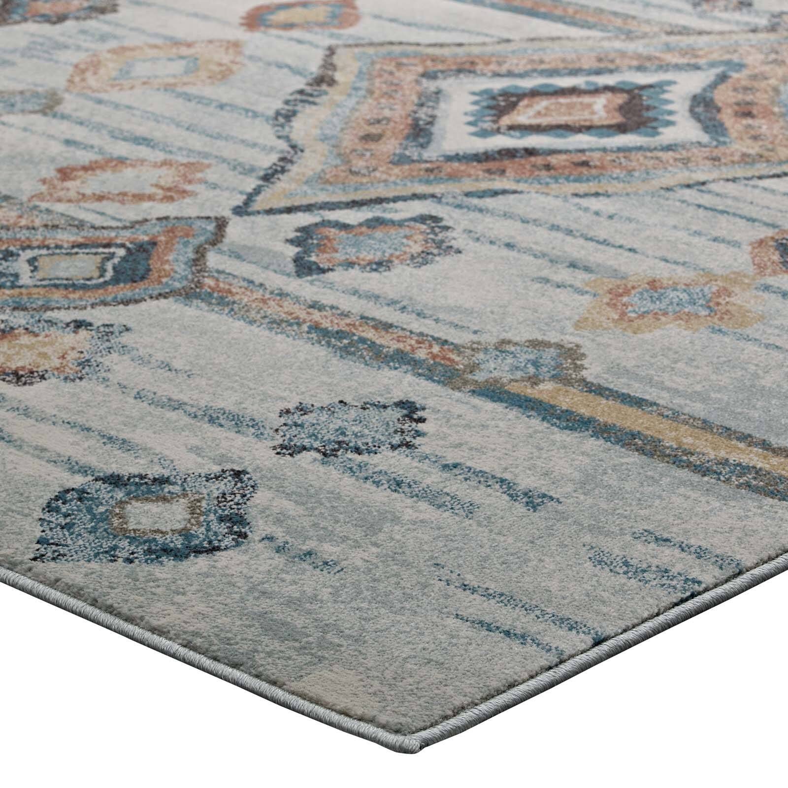 Alt View 3. Modway - Jenica Distressed Moroccan Tribal Abstract Diamond Area Rug - Silver Blue Beige and Brown.