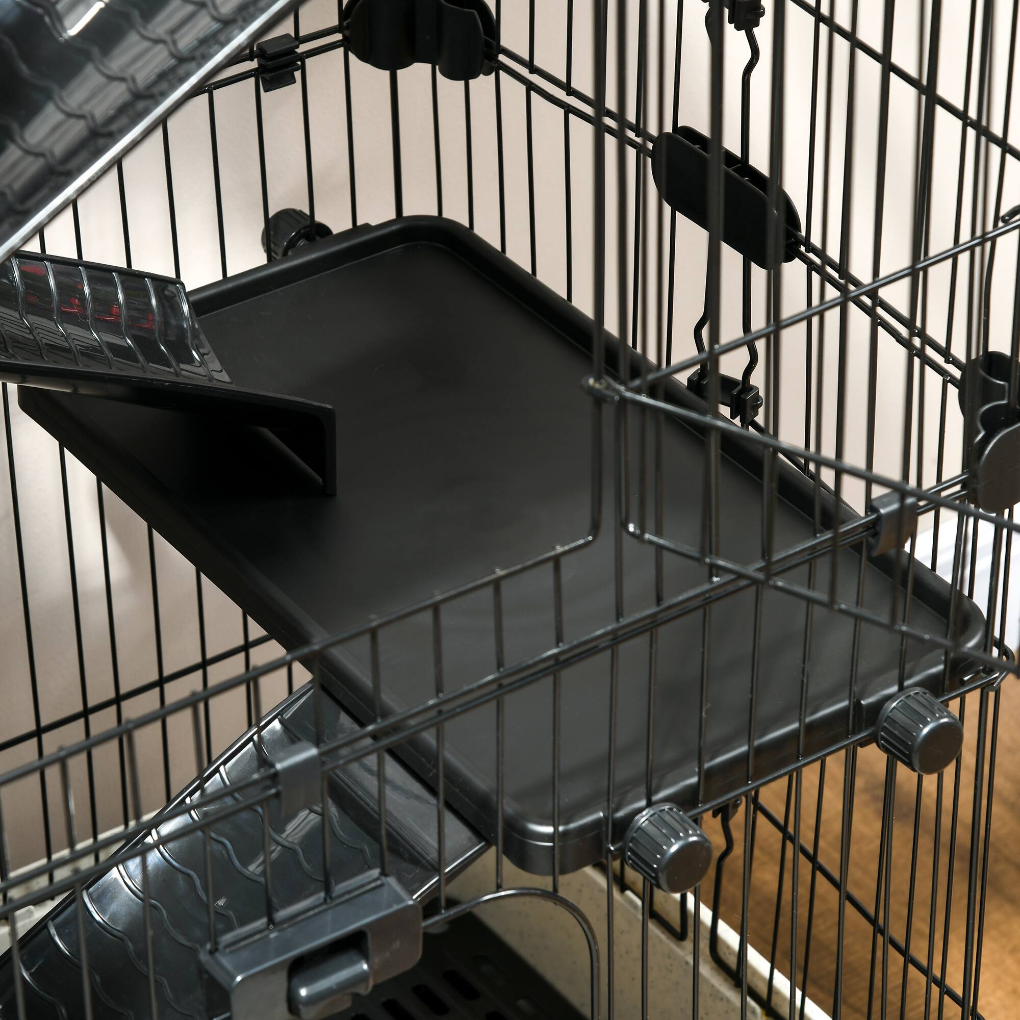 Alt View 5. Pawhut - 6-Level Small Animal Cage Rabbit Hutch with Wheels, Removable Tray, Platform and Ramp for Bunny, Chinchillas.