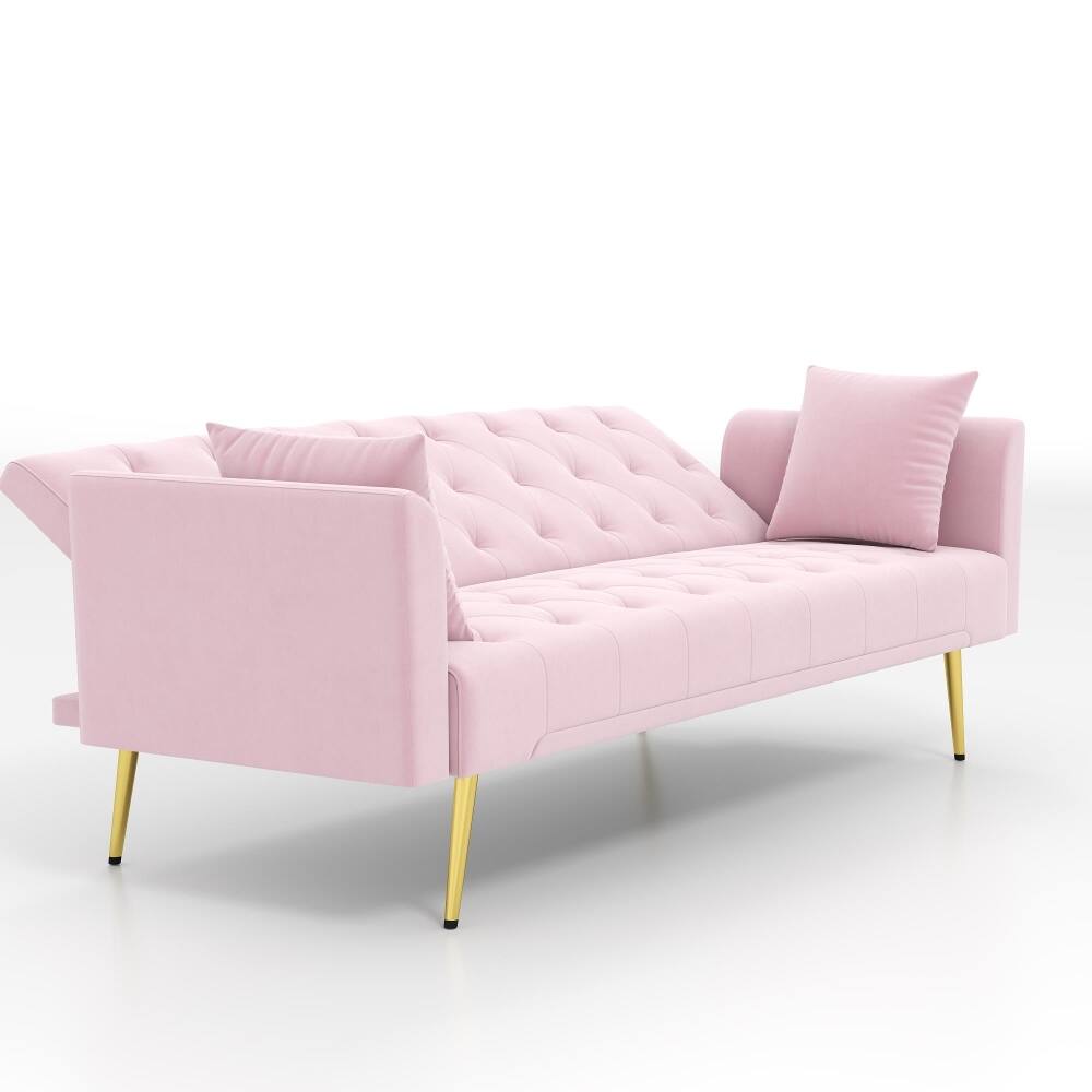 Alt View 6. Loheer - Loheer Pink Sleeper Sofa Convertible 72 Inch Tufted Velvet Futon - Pink.
