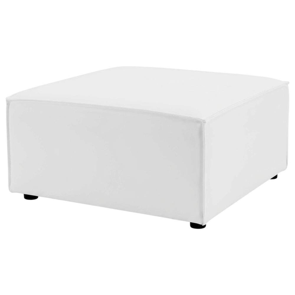 Front. Outdoor Escape - Outdoor Upholstered Sectional Sofa Ottoman for Patio Lounging - White.