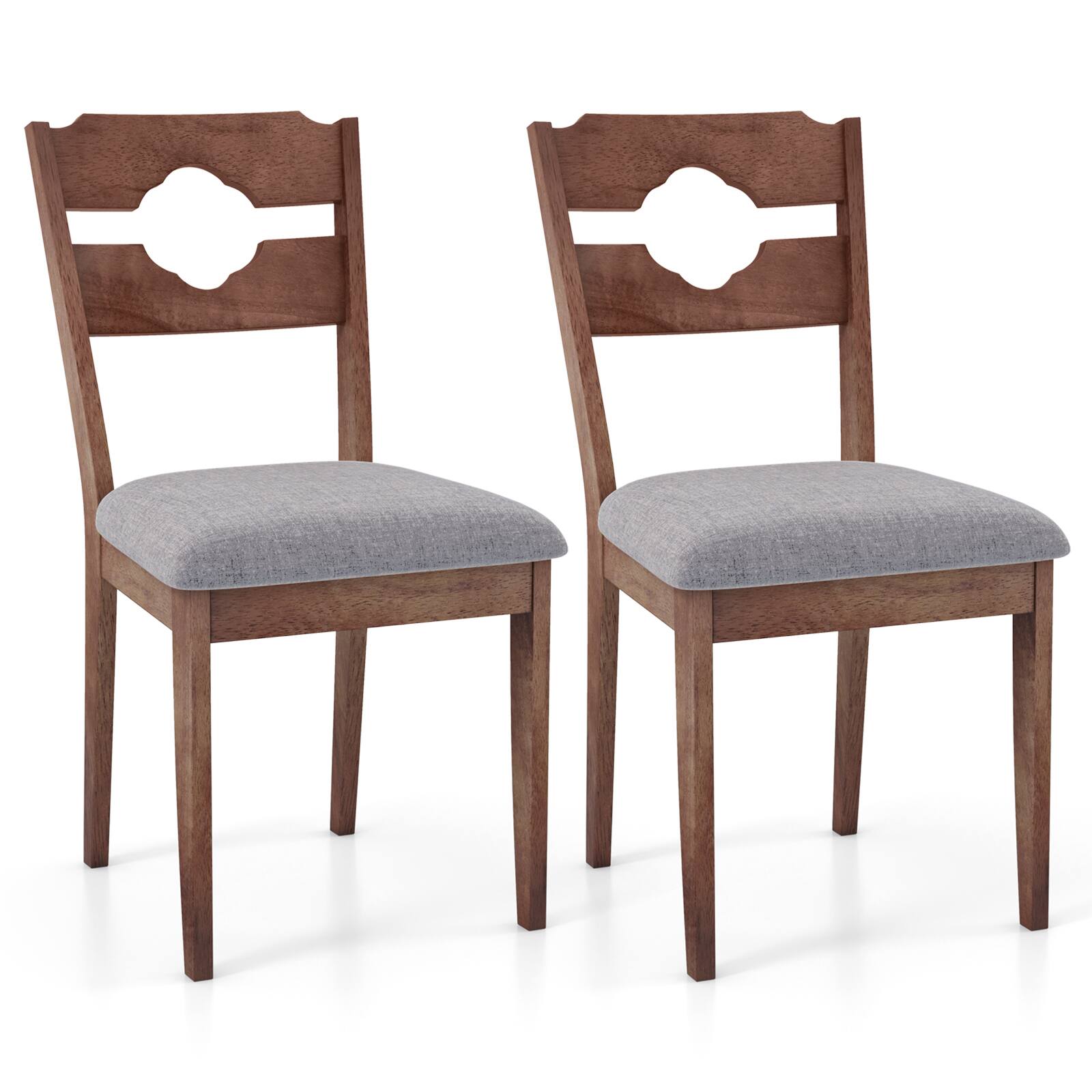 Costway - Dining Chair Set of 2 w/ Padded Seat High Back Rubber Wood Frame Kitchen Chairs - Brown,Grey