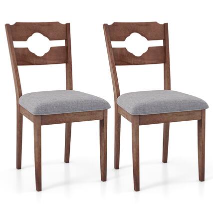 Front. Costway - Costway Dining Chair Set of 2 w/ Padded Seat High Back Rubber Wood Frame Kitchen Chairs - Brown,Grey.