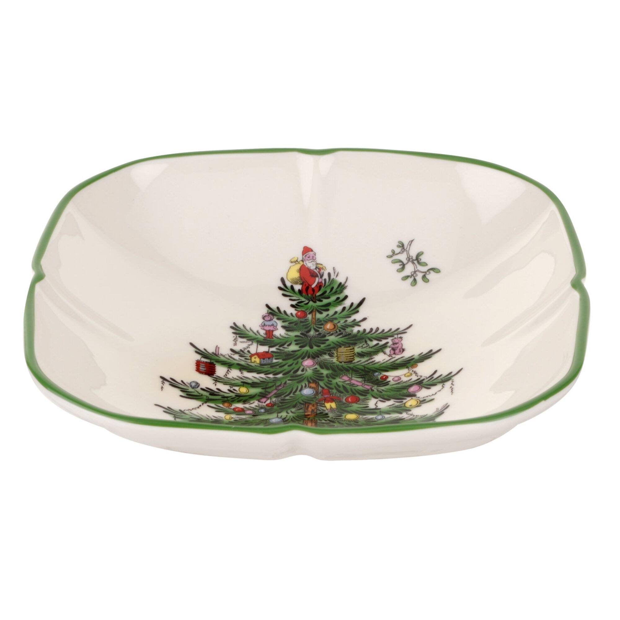Front. Spode - Spode Christmas Tree 5.5 in Sculpted Square Dish - Multicolor - Multicolored.