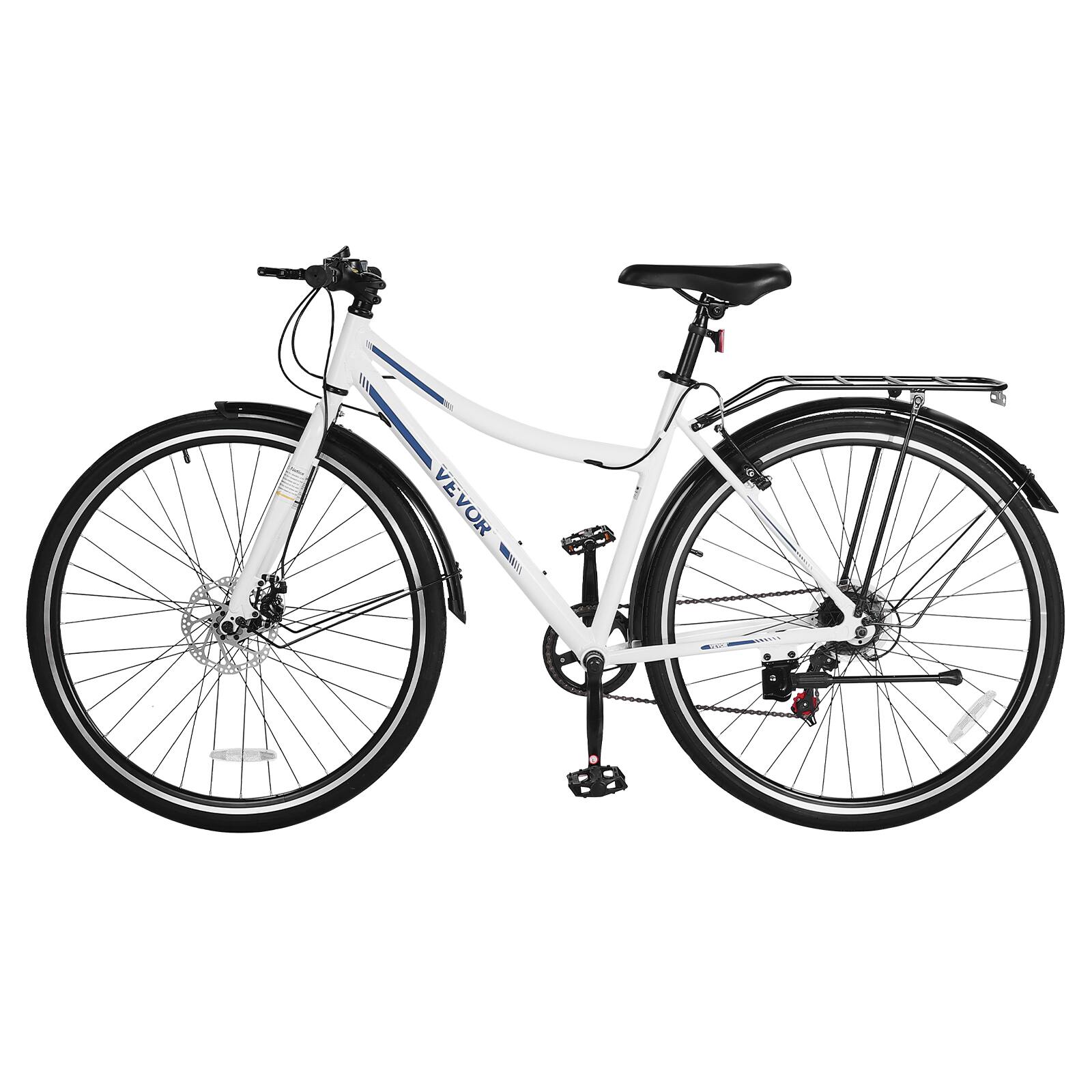 Alt View 5. VEVOR - Hybrid Bike,Lightweight Aluminum Frame Bike,700c Wheel Hybrid Bicycle,Step-Through Bikes with 7-Speed Shimano Drivetrain - White, black.
