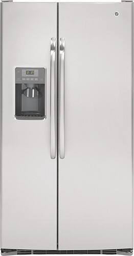 Front Standard. GE - 25.9 Cu. Ft. Side-by-Side Refrigerator with Thru-the-Door Water and Ice - Stainless-Steel.