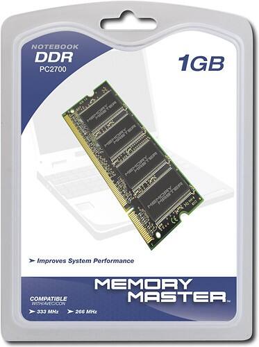 Front Standard. Memory Master - 1GB PC2700 SoDIMM Laptop Memory.