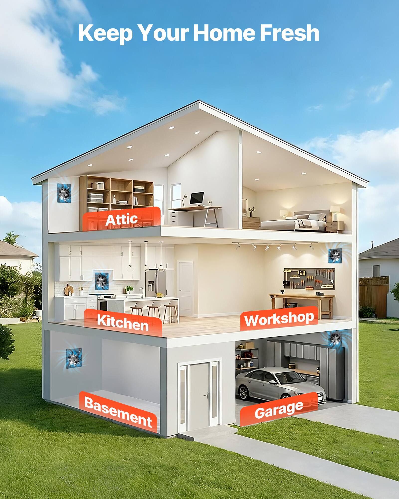 Keep Your Home Fresh  
Attic  
Kitchen  
Workshop  
Basement  
Garage