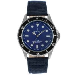 Peugeot - Men's 42mm Stationary Sport Bezel Watch with Canvas Strap - Blue