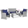 Front. Best Choice Products - Best Choice Products 4-Piece Outdoor Wicker Patio Conversation Furniture Set w/ Table, Cushions - Gray/Navy - Gray/Navy.