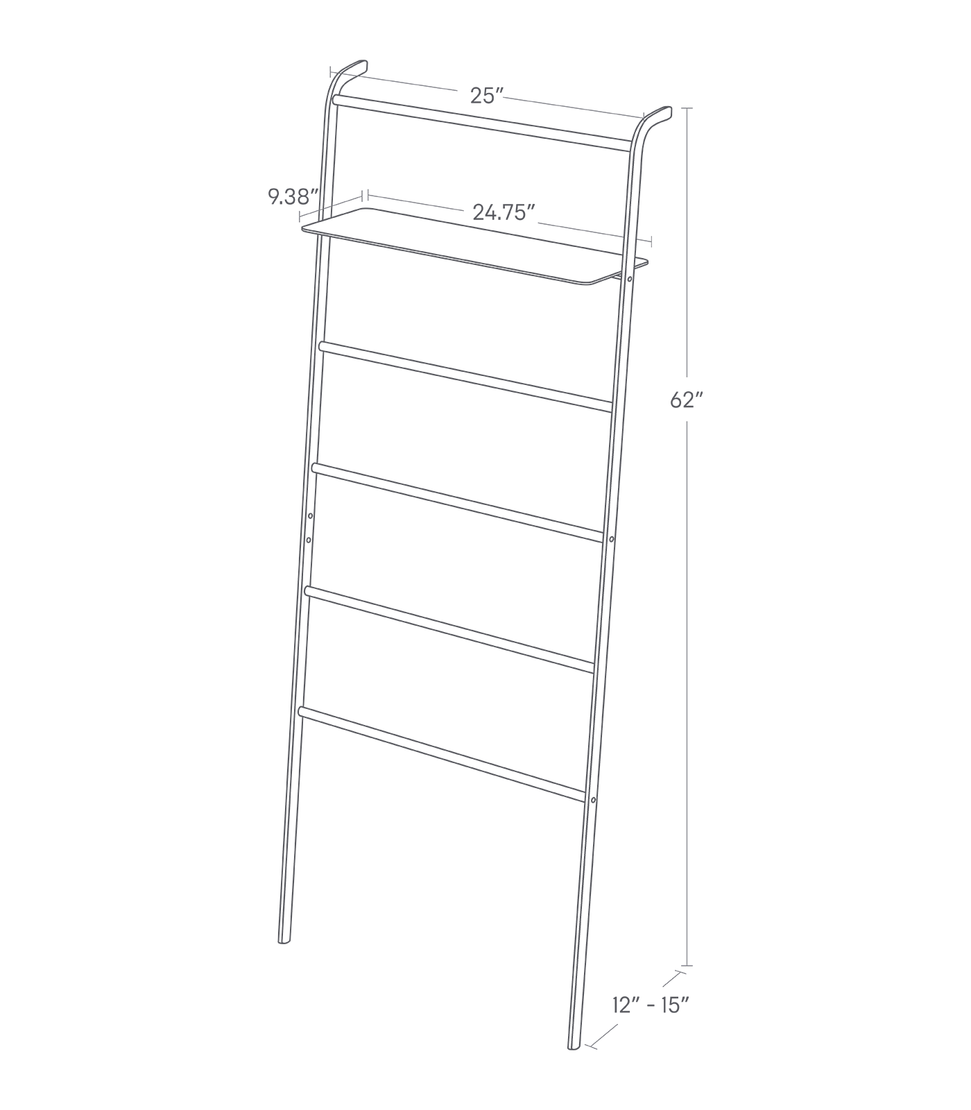 Back. Yamazaki Home - Leaning Storage Ladder With Shelf (63" H)  - Steel - Black.