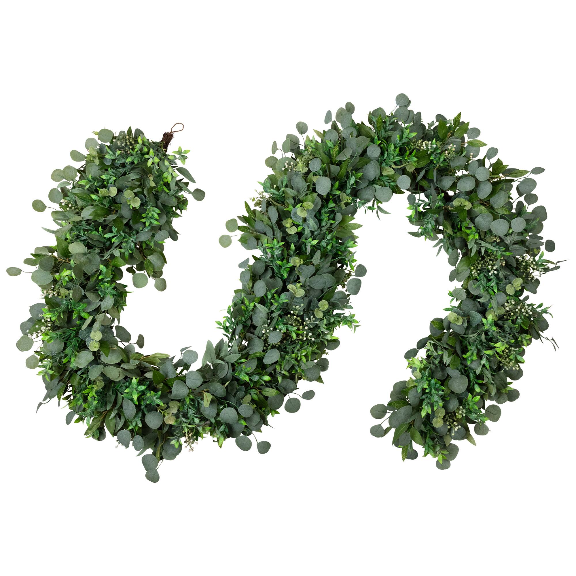Alt View 1. Northlight - Silver Dollar and Seeded Eucalyptus Artificial Christmas Garland - 10' x 15" - Unlit - Green.
