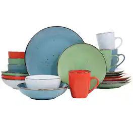 Elama - Evelyn 20 Piece Mix and Match Round Stoneware Dinnerware Set Colors - Assorted