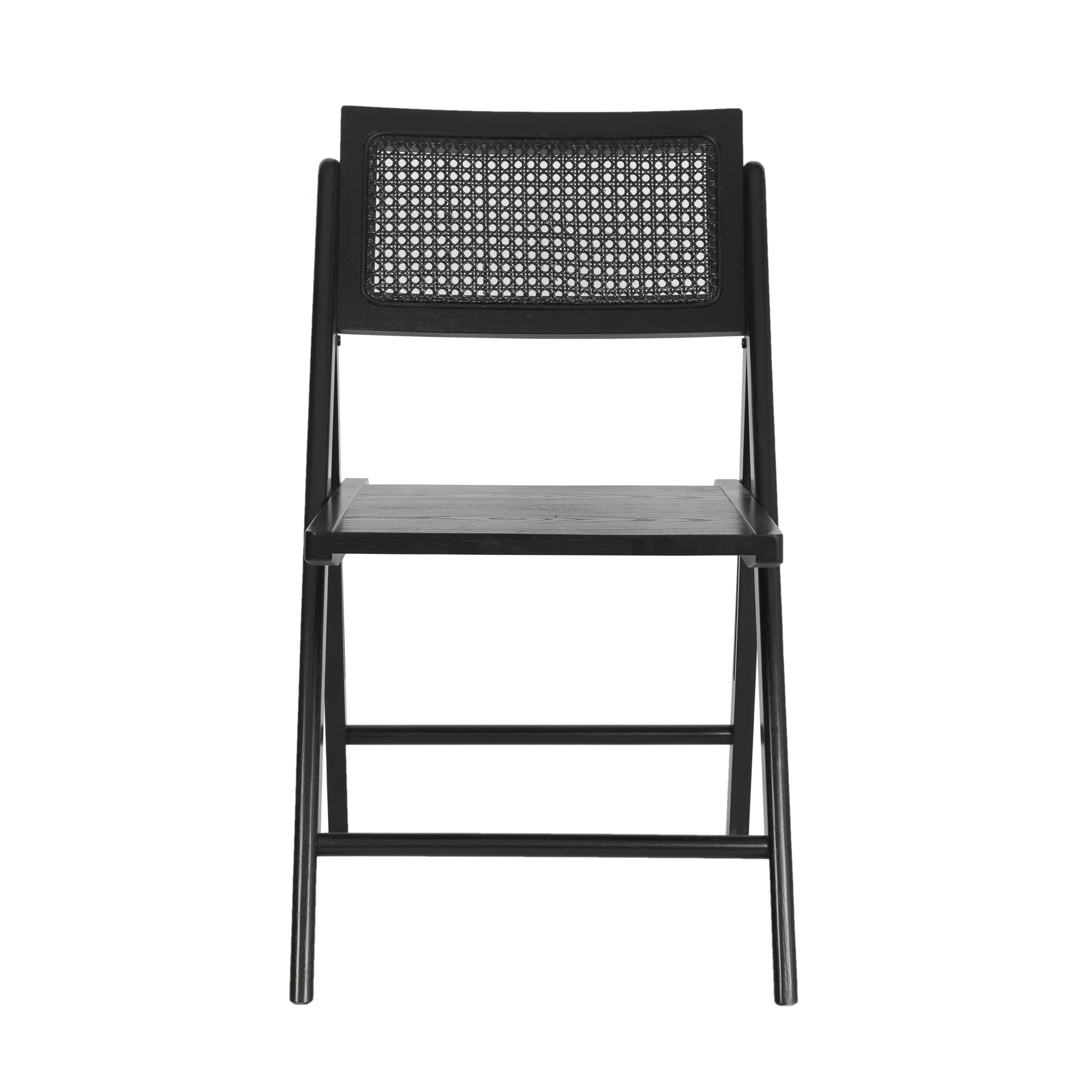 Alt View 10. Emma + Oliver - Thomas Set of 2 Cane Rattan Folding Chairs with Solid Wood Frames and Seats and Breathable Woven Rattan Backrest - Black.