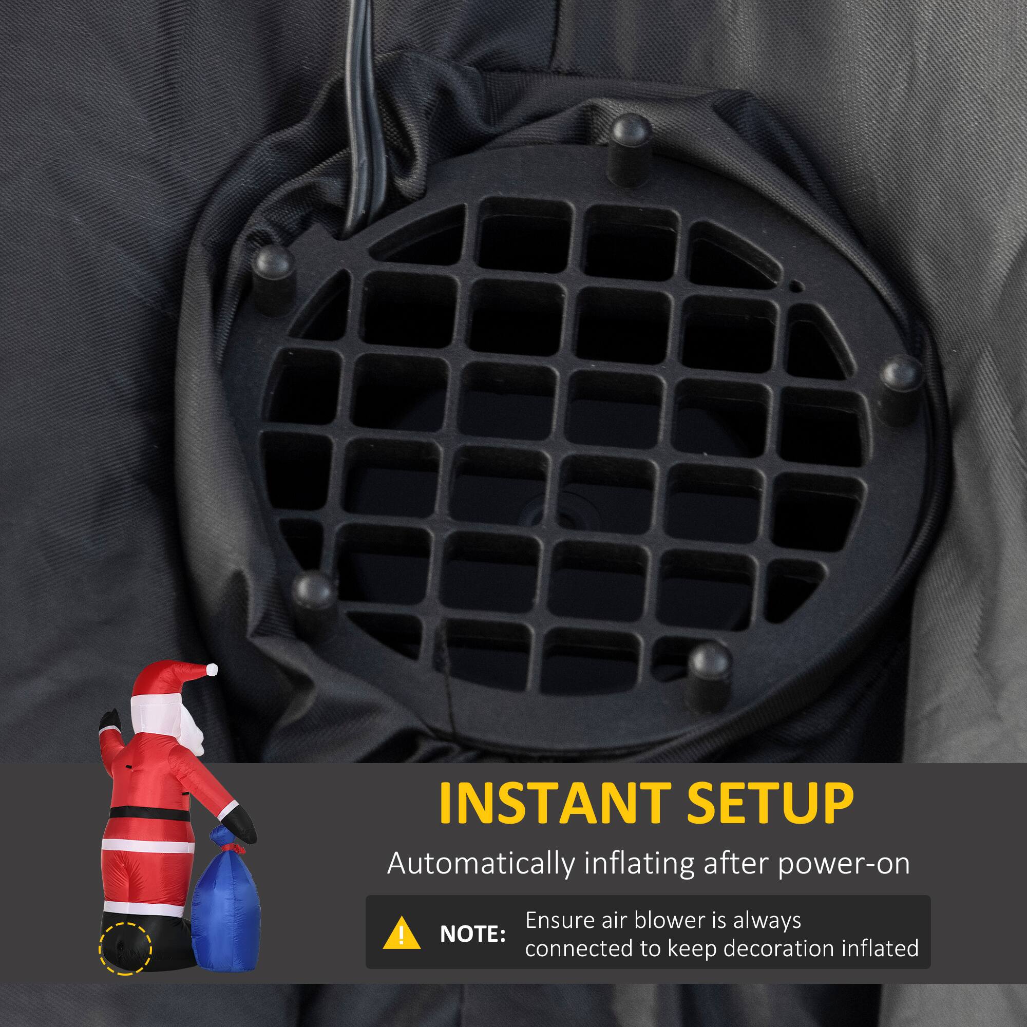 INSTANT SETUP  
Automatically inflating after power-on  

Ensure air blower is always connected to keep decoration inflated  

NOTE: