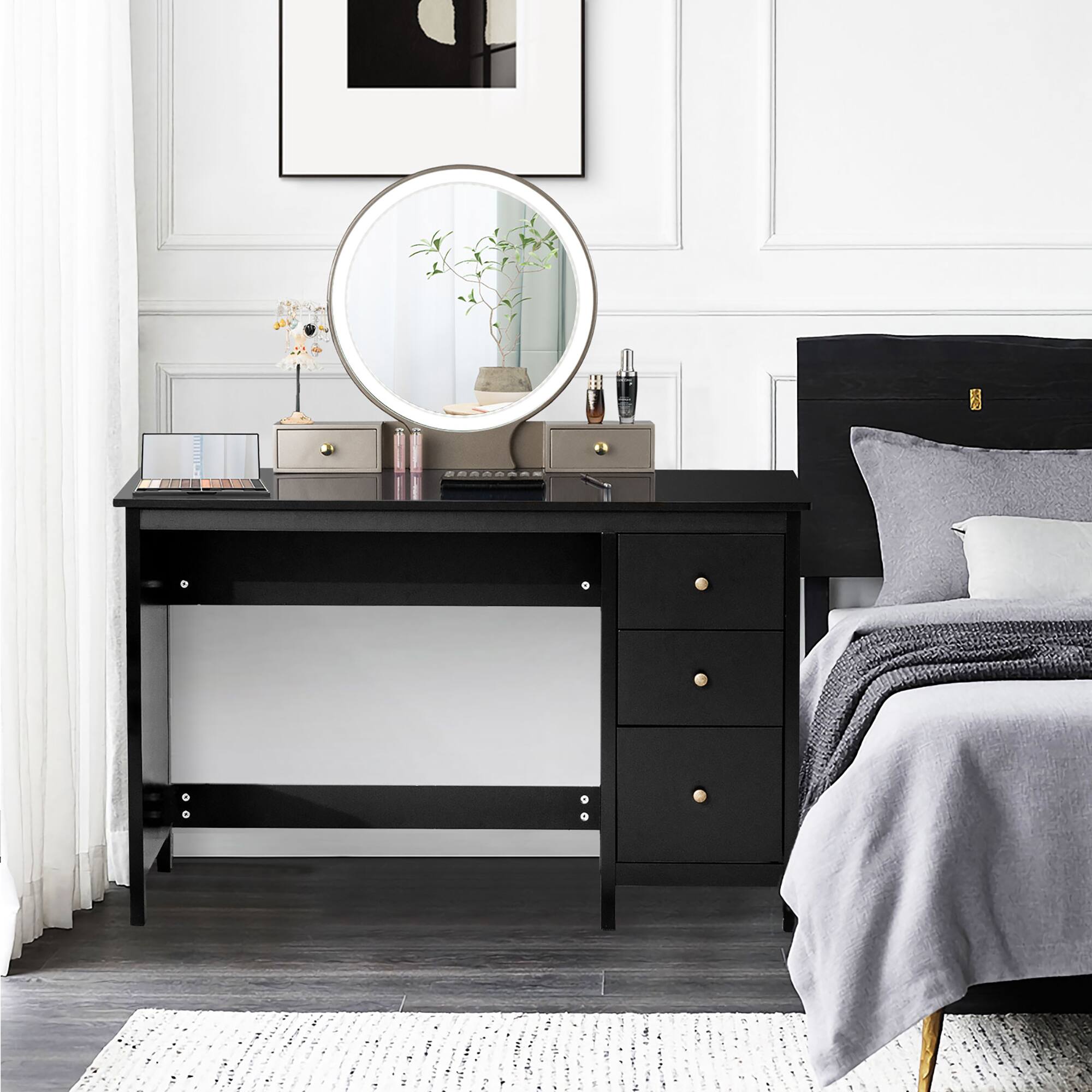 Alt View 2. Costway - Costway Computer Desk Study Writing Desk Home Office Workstation with 3 Drawers - Black.