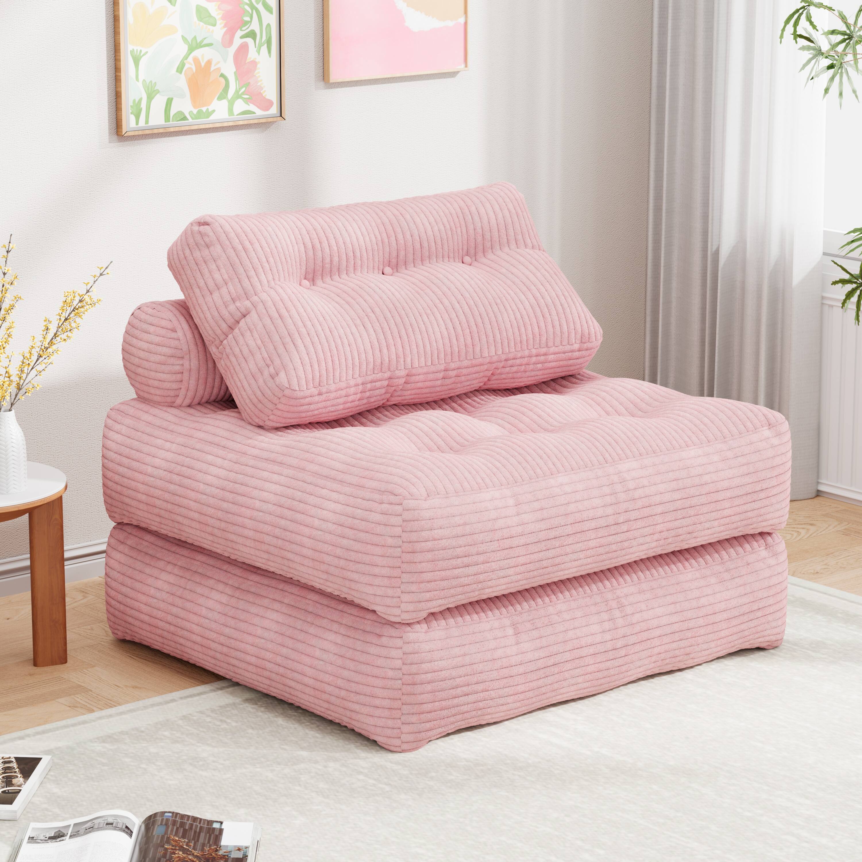 COQOOL - Folding Sofa Bed, Convertible Sleeper Chair with Pillow Foldable Mattress with Back Support - Pink