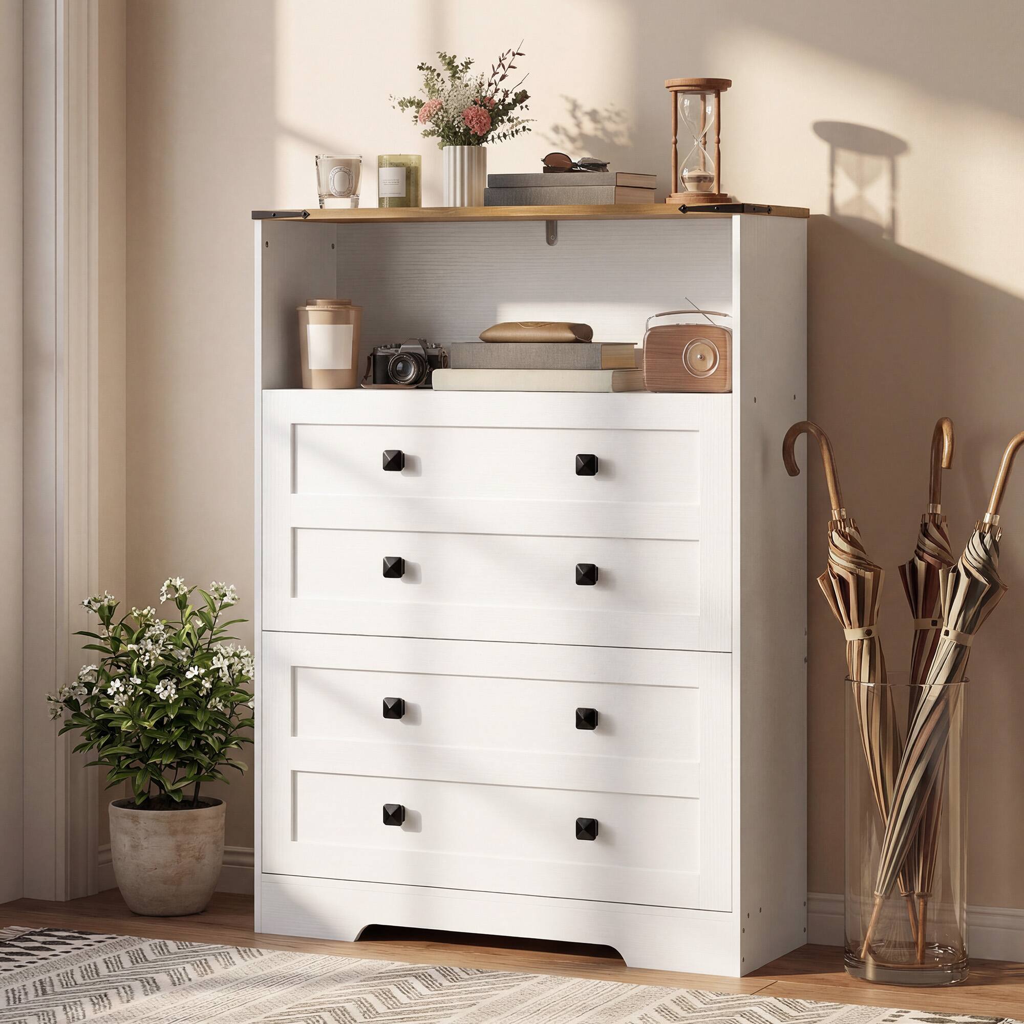 Alt View 8. Homcom - Cabinet with 2 Flip Drawers - White.