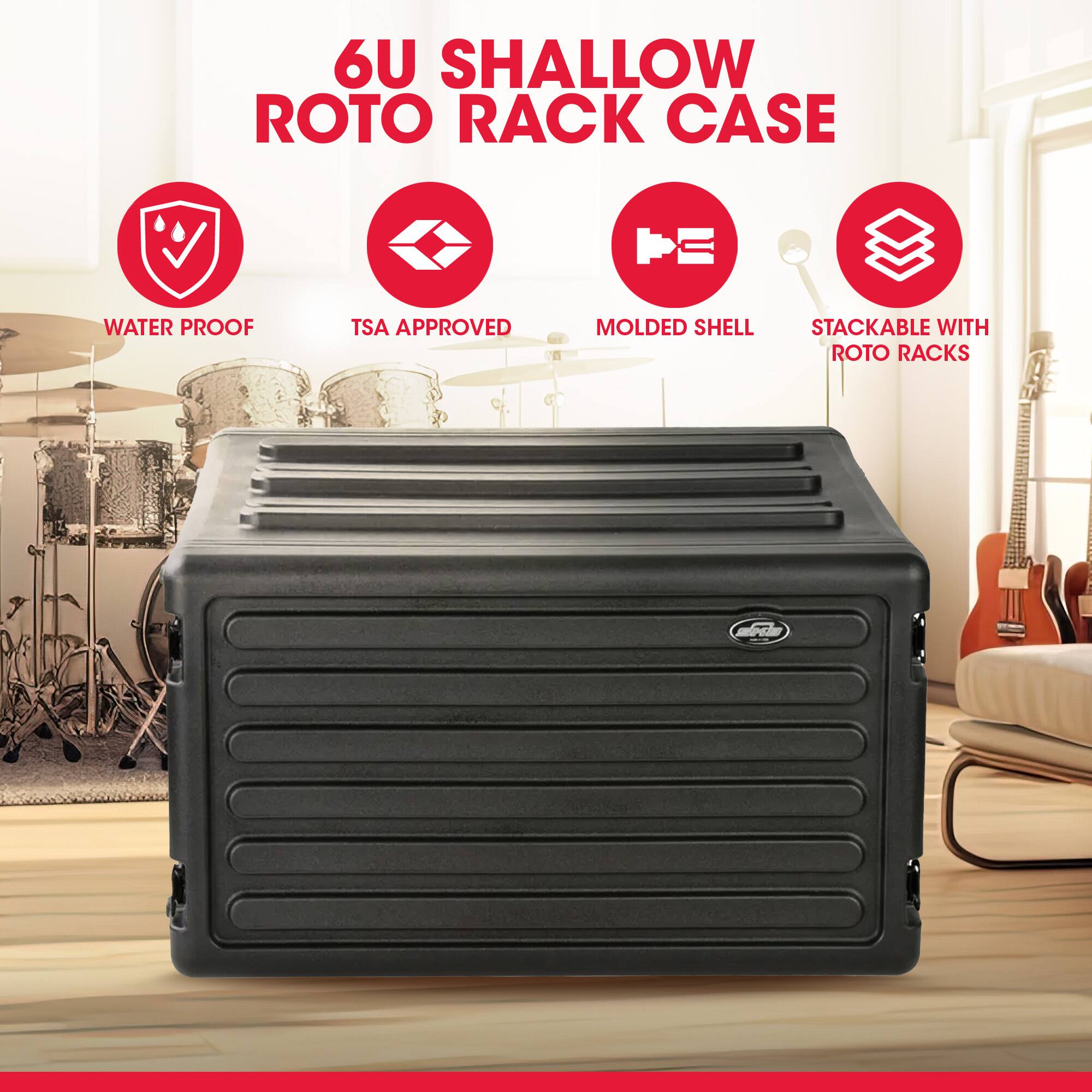 6U SHALLOW ROTO RACK CASE

- WATER PROOF
- TSA APPROVED
- MOLDED SHELL
- STACKABLE WITH ROTO RACKS