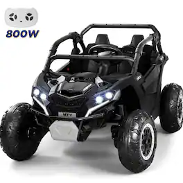 Wisairt - 24V Kids Ride on Car 4WD 2 Seater with Remote Control – Electric UTV with Music & Lights - Black