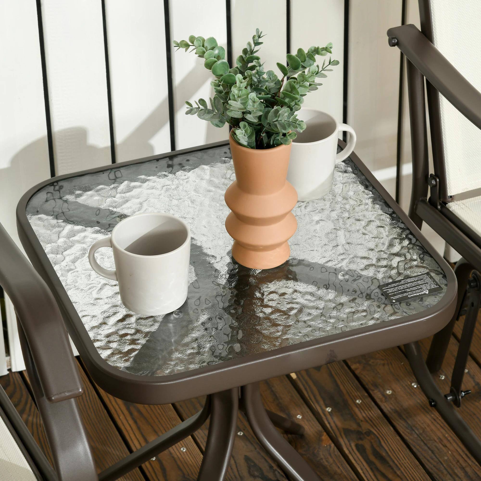 Alt View 1. Resenkos - Resenkos 3-Piece Bistro Set, Outdoor Glider Rocking Chairs, Sling Fabric, Glass Table, Perfect for Garden, Cream White - Cream White.