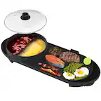 Front. Topteng - 2-in-1 Electric Hot Pot & Grill - Divider for Dual Soups, Non-Stick, 5-Temp Control, for 1-8 People Family Gathering - Black.