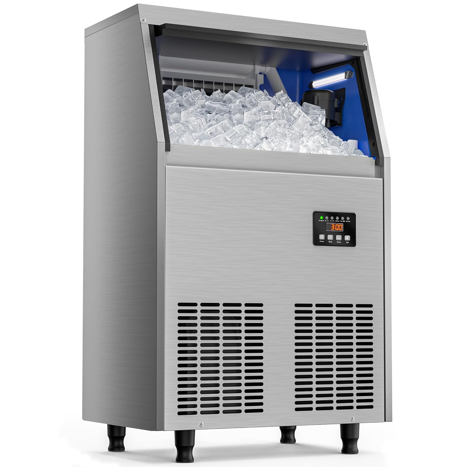Coolski - Commercial Ice Maker, 200 lbs/24H Under Counter Ice Machine, 35 lbs Bin - Silver