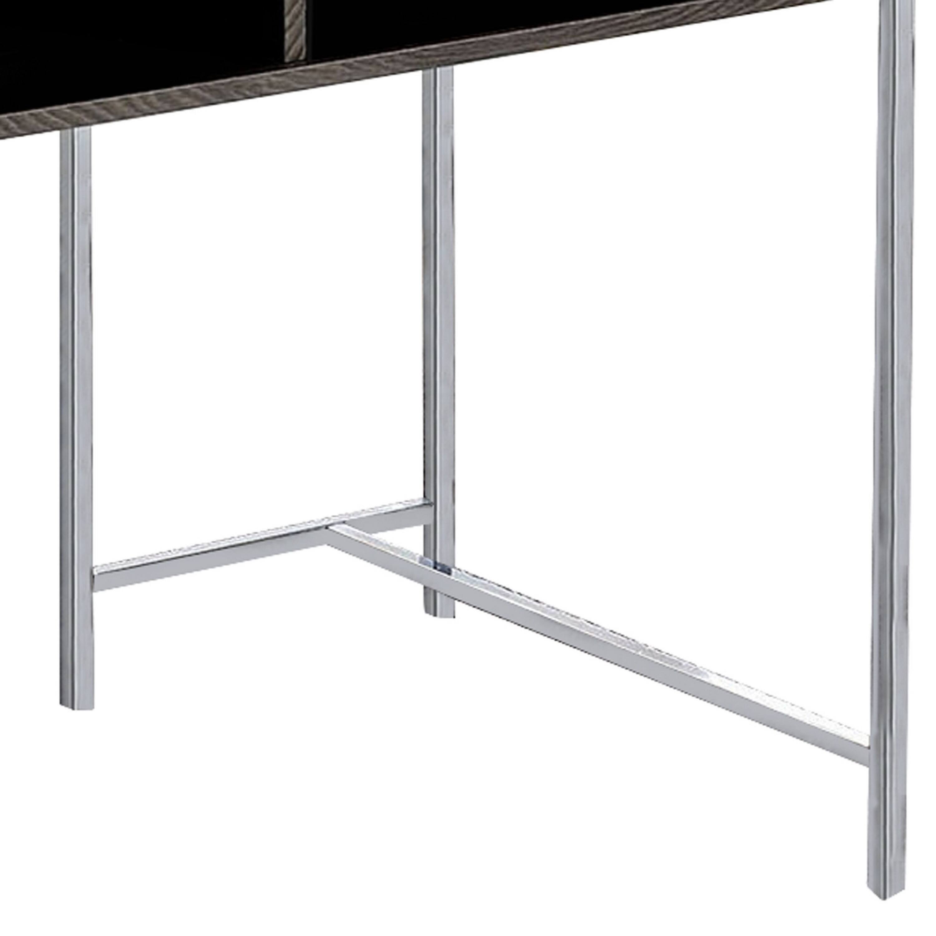 Angle. Manhattan Lane - Wooden Desk with Metal Base and Open Compartments, Brown - Brown.